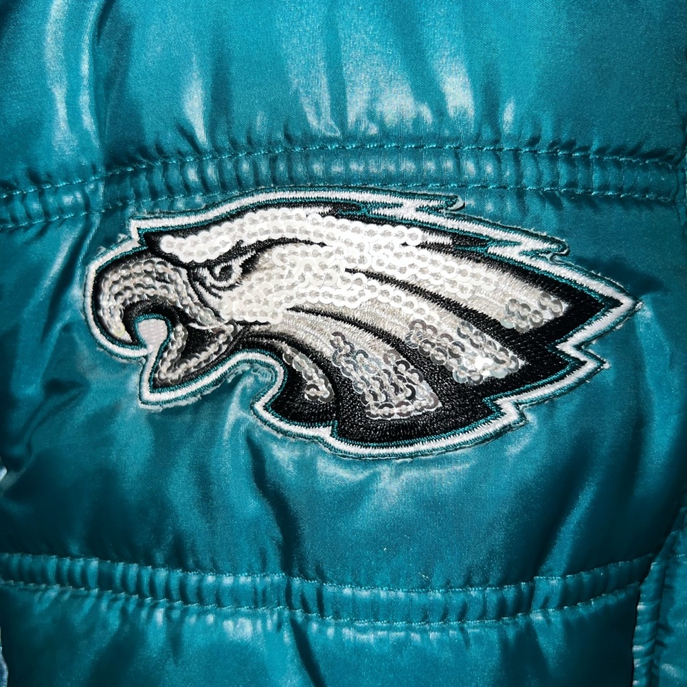 PINK Victoria's Secret Teal Quilted Puffer Vest with Eagles Patch - Picture 2 of 7